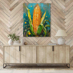 a painting of a corn on the cob on a wall