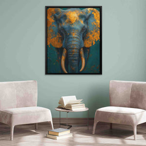 a painting of an elephant in a living room