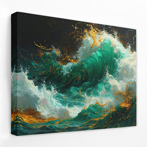 a painting of a green and yellow wave