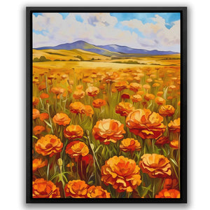 a painting of a field of orange flowers