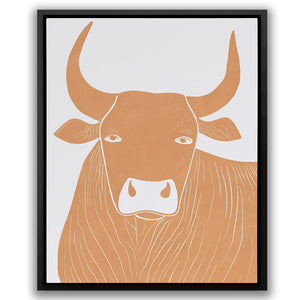 a picture of a brown cow with long horns