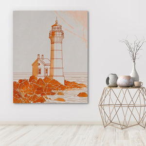 a painting of a lighthouse on a white wall