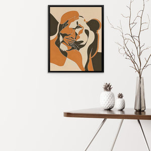 a picture of a lion on a wall above a table