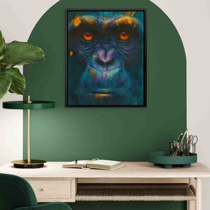 a painting of a gorilla on a green wall