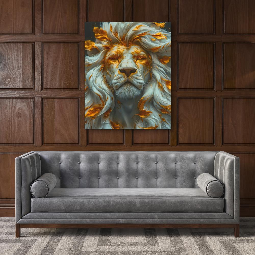 a painting of a lion's face on a white background