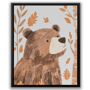 a painting of a brown bear in a forest