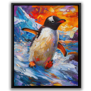 a painting of a penguin in the water