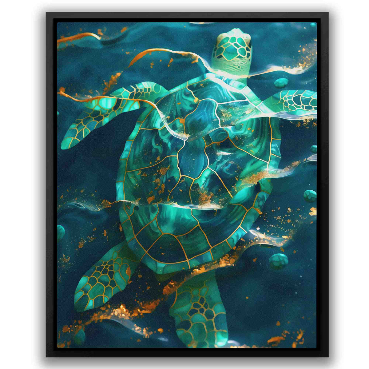 a painting of a turtle swimming in the ocean