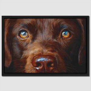 a painting of a brown dog with blue eyes