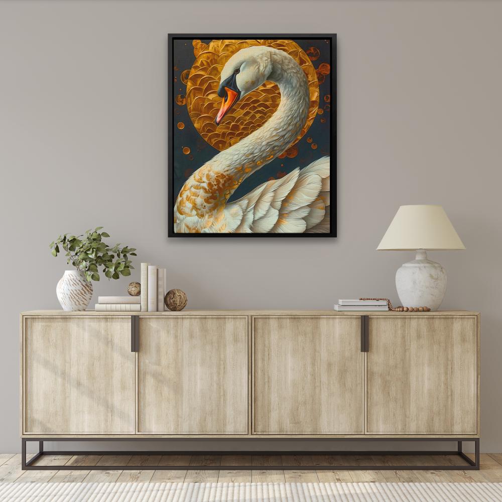 a painting of a swan on a black background