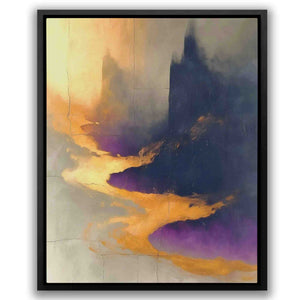 a painting of a mountain with yellow and purple colors