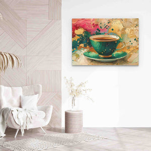 a painting of a cup of coffee on a wall