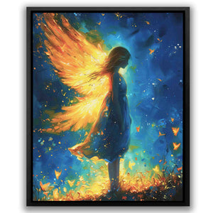 a painting of a girl with yellow wings
