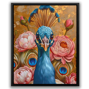 a painting of a peacock surrounded by flowers