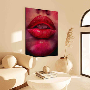 a painting of a woman's lips on a wall