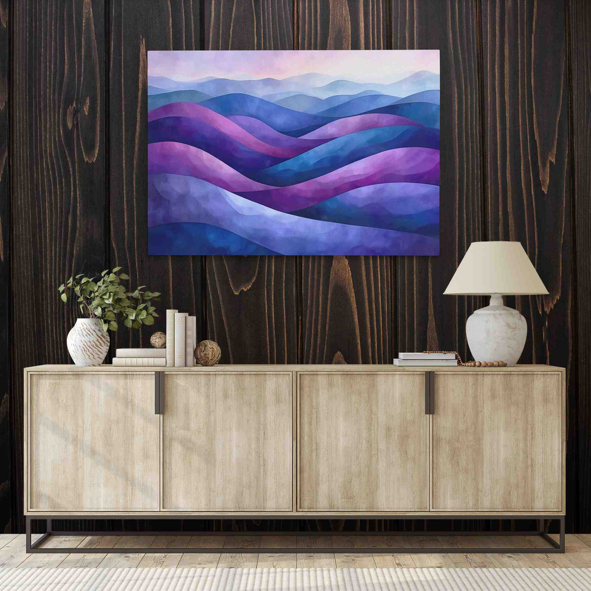 a painting on a wall above a dresser