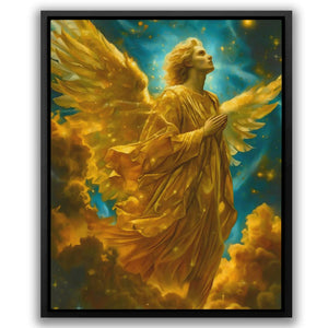 a painting of an angel in the clouds