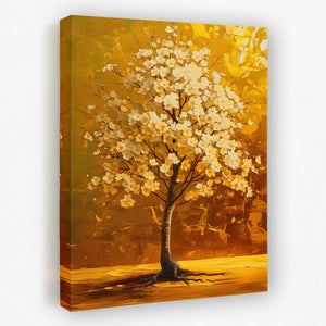 a painting of a white tree on a yellow background