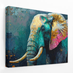a painting of an elephant with gold tusks