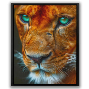 a painting of a tiger's face with blue eyes