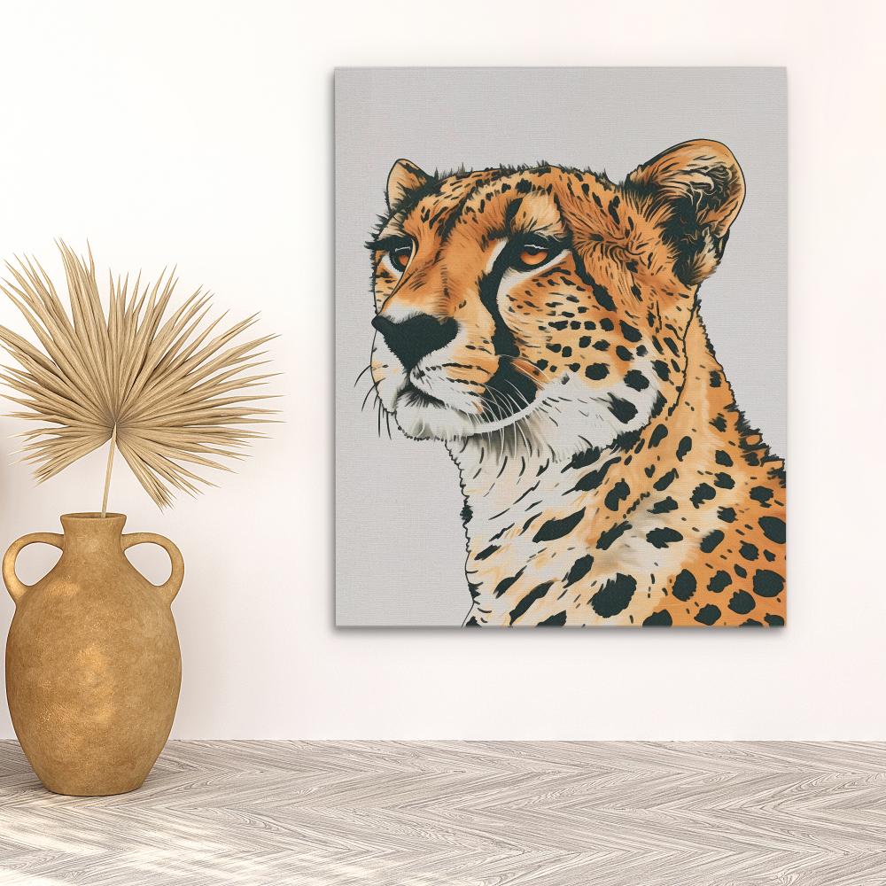 a painting of a cheetah on a white background