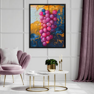 a painting of a bunch of grapes hanging on a wall