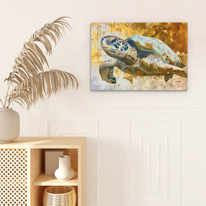 a painting of a turtle on a white wall