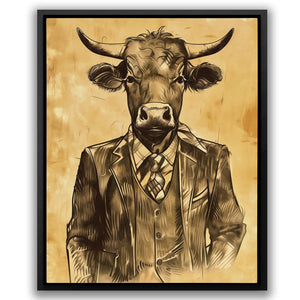 a picture of a cow wearing a suit and tie