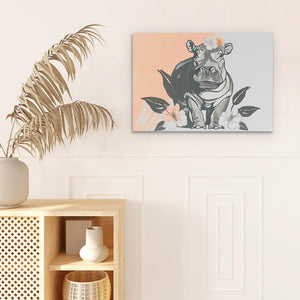 Hippo Flower Dance with Floral Accents Art Print - Luxury Wall Art 