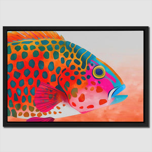 a painting of a colorful fish on a white background