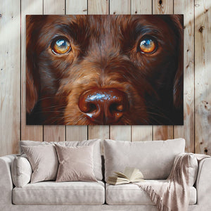 a painting of a brown dog with blue eyes