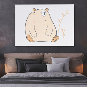 a drawing of a bear sitting on a bed