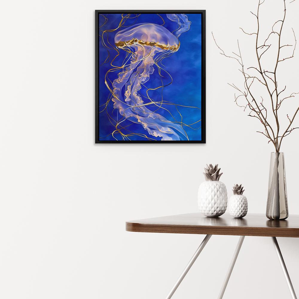 a painting of a jellyfish on a blue background