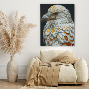 a painting of a bird on a wall above a couch