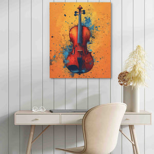 a painting of a violin on a wall