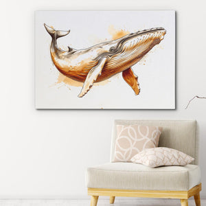 a painting of a humpback whale on a white wall