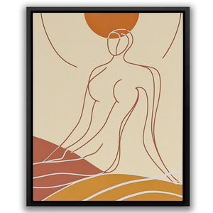 a painting of a woman with a sun in the background