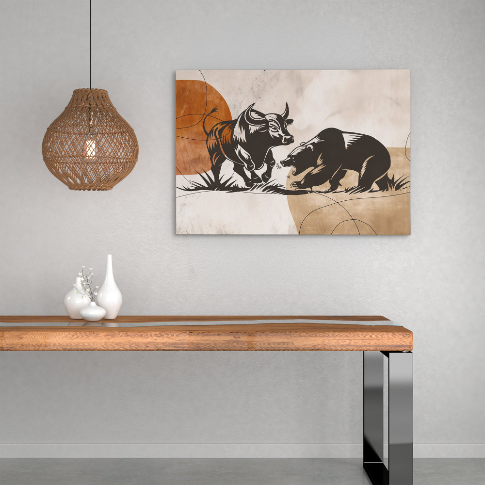 a painting of a bull and a bear on a wall