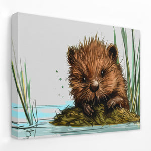 a painting of a beaver cub sitting in the water