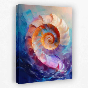 a painting of a sea shell on a white wall