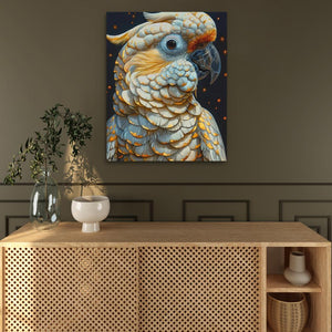 a painting of a parrot on a wall