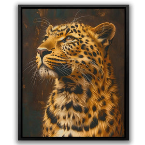 a painting of a leopard in a black frame