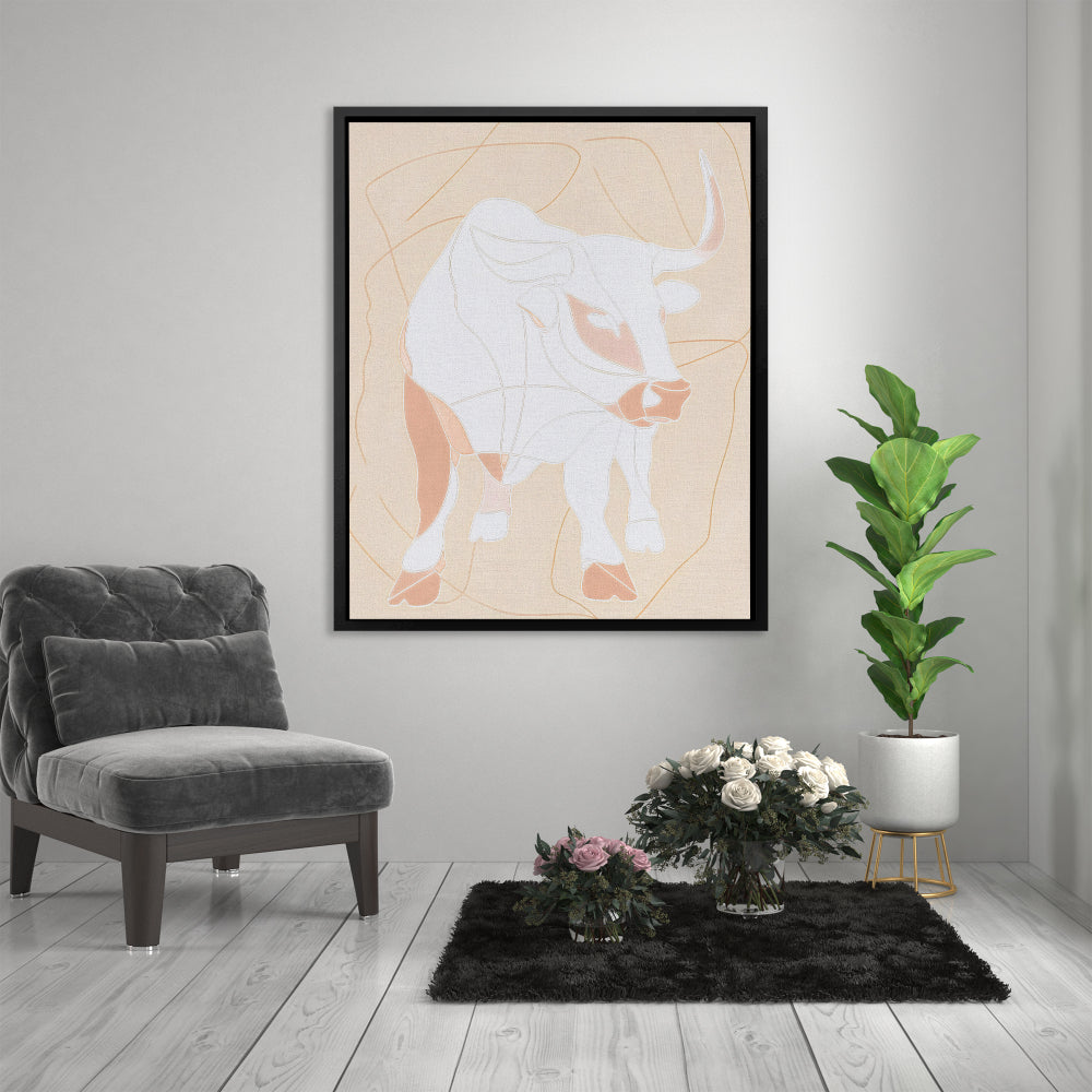 a painting of a bull on a beige background