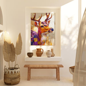 a painting of a deer in a white room