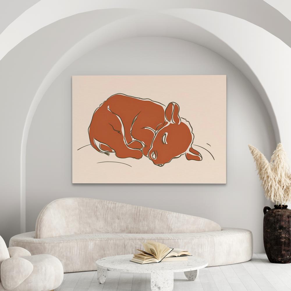 a painting of a red animal laying down