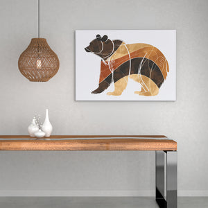 a picture of a bear on a wall above a table