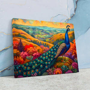 a painting of a peacock on a wall