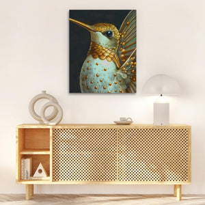 a painting of a hummingbird on a white wall