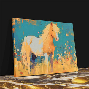 a painting of a horse on a table