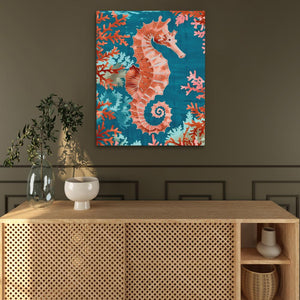 a painting of a sea horse on a wall